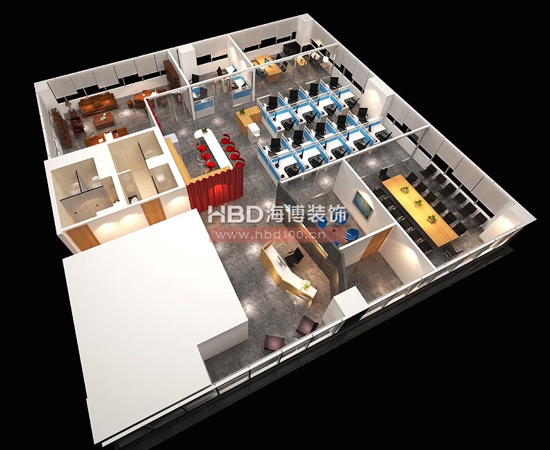 能鋼貿(mào)易公司寫字樓裝修設(shè)計(jì) 鳥瞰圖